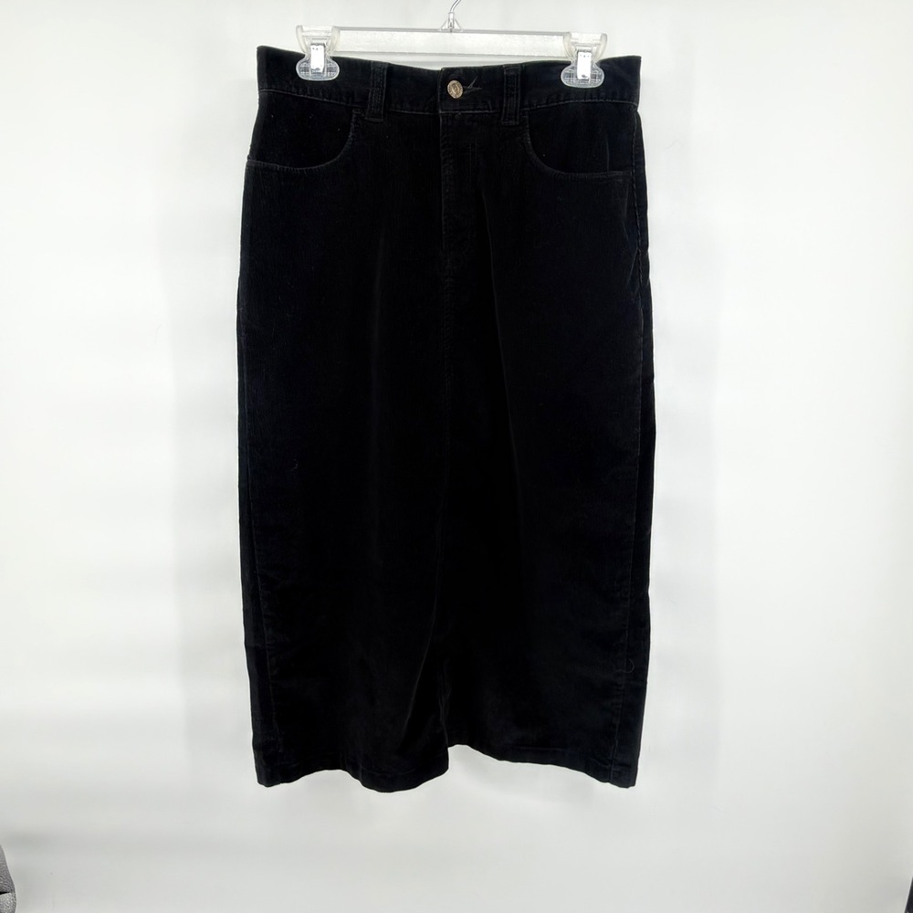 Eddie Bauer Vintage Black Corduroy Midi Skirt Womens 6 Petite Straight Pencil